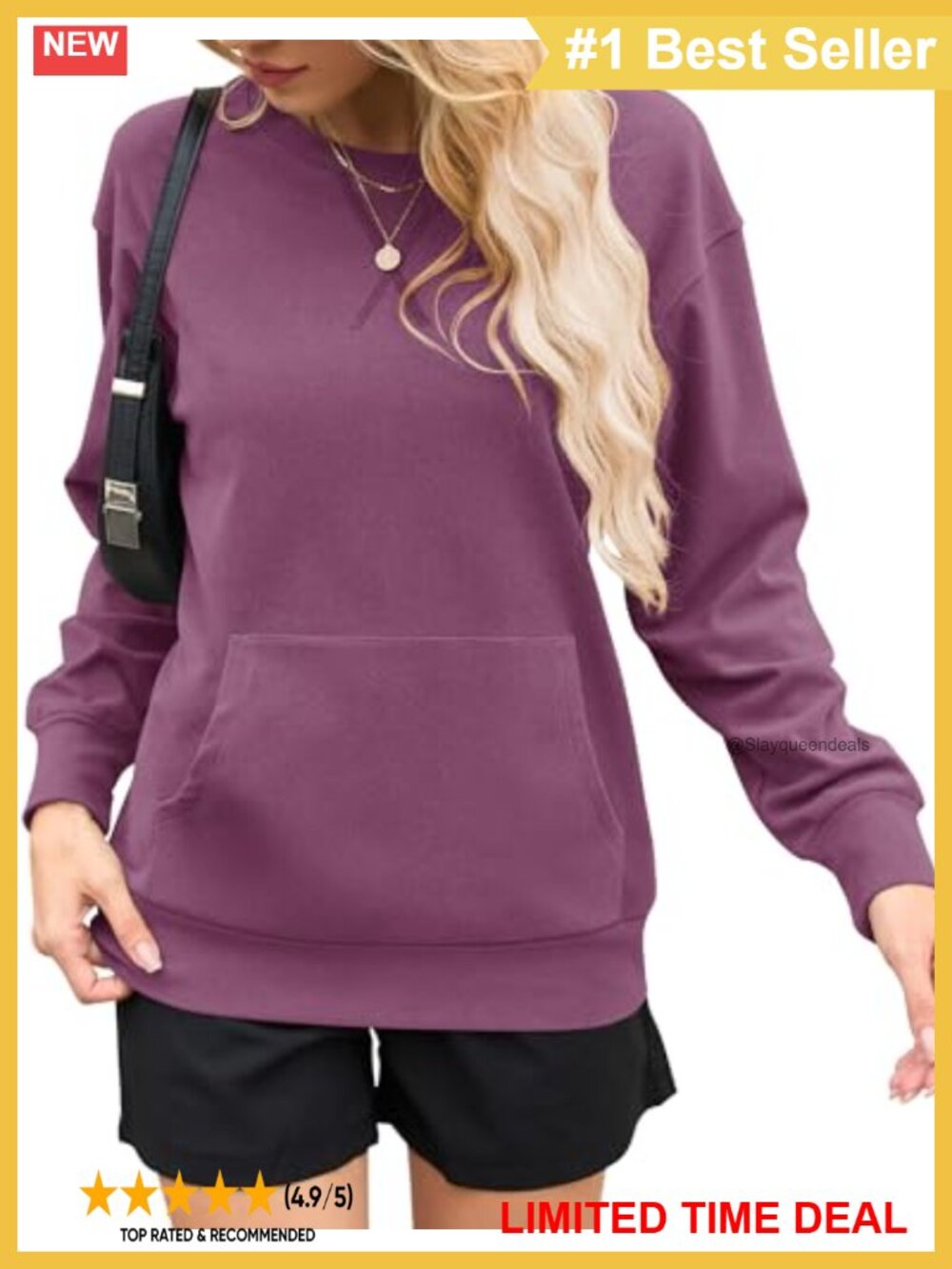 Womens Oversized Crewneck Sweatshirt Pullover Kangaroo Pocket Long Sleeve Tunic